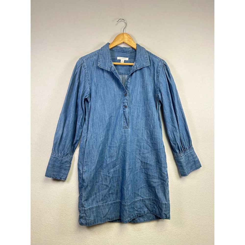 FREE ASSEMBLY Womens Denim Chambray Long Sleeve‎ Shirt Dress Blue Size XS